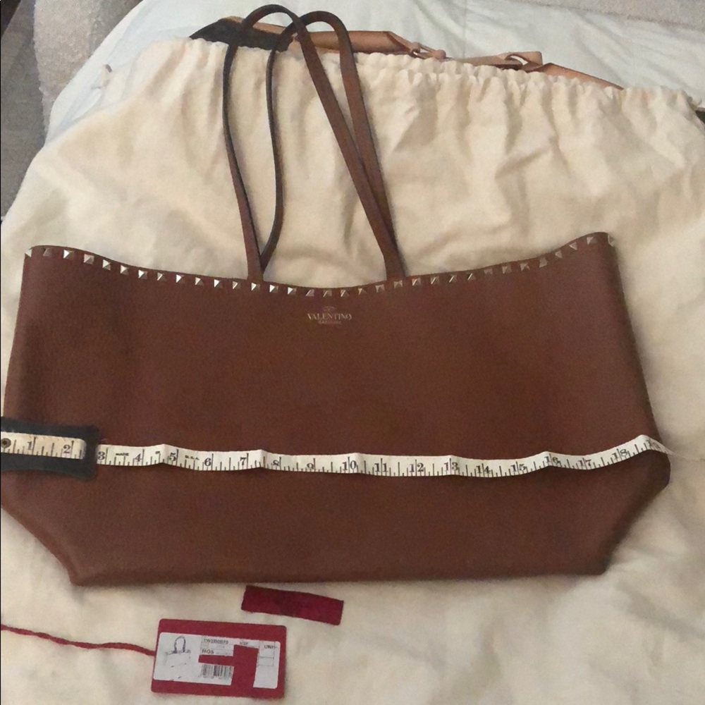 Valentino Pebbled Brown Leather Tote with Structured Design-comes with dust bag